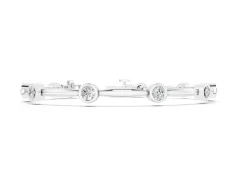 Round Diamond Bezel-Set Link Bracelet Set in Silver with Box Clasp