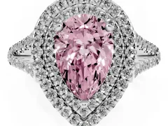 Fancy Pink Pear Cut Diamond Double Halo Ring Set in Silver with Pavé Band