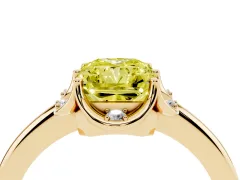 Fancy Yellow Radiant Cut Diamond Round Cluster Halo Ring Set in Yellow gold with Solitaire Band and Prong Setting