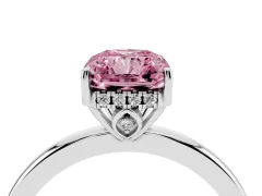 Fancy Pink Radiant Cut Diamond Solitaire Ring Set in White gold with Plain Band and Prong Setting