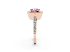Fancy Pink Radiant Cut Diamond Halo Engagement Ring Set in Rose gold with Accent Split Shank Band