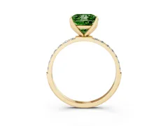 Fancy Green Princess Cut Diamond Solitaire Engagement Ring Set in Yellow gold with Round Pavé Band and Prong Setting