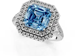 Fancy Blue Asscher Cut Diamond Double Halo Ring Set in Silver with Pavé Band