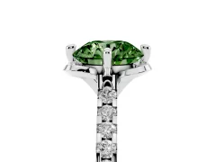 Fancy Green Round Cut Diamond Solitaire Ring Set in Silver with Pavé Band and Floral Prong Setting