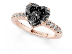 Fancy Black Heart Cut Diamond Solitaire Engagement Ring Set in Rose gold with Pavé Band and Prong Setting