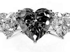 Fancy Black Heart Cut Diamond Three-Stone Ring Set in Silver with Textured Band