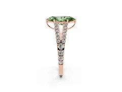 Fancy Green Marquise Cut Diamond Split Shank Pavé Engagement Ring Set in Rose gold with Prong-Held Center Stone