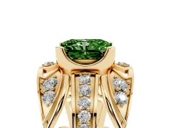Fancy Green Radiant Cut Diamond Art Deco Ring Set in Yellow gold with Pavé Split Shank