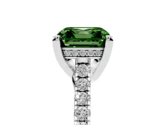 Fancy Green Asscher Cut Diamond Solitaire Ring Set in Silver with Brilliant Pavé Band and Prong Setting