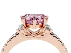 Fancy Pink Heart Cut Diamond Three-Stone Pavé Ring Set in Rose gold with Prong Setting