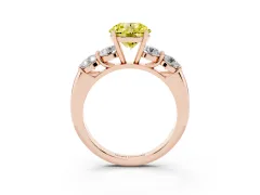 Fancy Yellow Round Cut Diamond Five-Stone Prong Set Ring Set in Rose gold with Classic Band