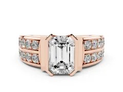 Emerald Cut Diamond Wide Channel Set Band Ring Set in Rose gold with Bezel Setting