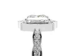 Princess Cut Diamond Halo Engagement Ring Set in Silver with Milgrain Band and Prong Setting