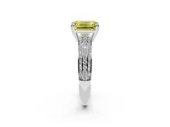 Fancy Yellow Emerald Cut Diamond Solitaire Ring Set in Silver with Multi-Row Round Pavé Band and Prong Setting