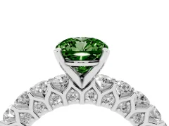 Fancy Green Cushion Cut Diamond Solitaire Ring Set in Silver with Shared Prong Pavé Band