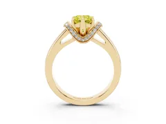Fancy Yellow Radiant Cut Diamond Pavé Band Solitaire Ring Set in Yellow gold with Prong Setting