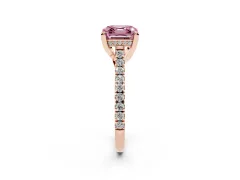 Fancy Pink Asscher Cut Diamond Solitaire Ring Set in Rose gold with Brilliant Pavé Band and Prong Setting