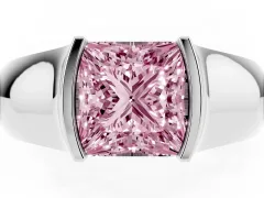 Fancy Pink Princess Cut Diamond Bezel Solitaire Ring Set in White gold with Wide Band