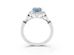 Fancy Blue Oval Cut Diamond Halo Engagement Ring Set in Silver with Twisted Band and Prong Setting