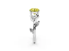 Fancy Yellow Round Cut Diamond Solitaire Ring Set in Platinum with Twisted Marquise Accent Band