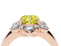 Fancy Yellow Cushion Cut Diamond Cluster Halo Ring Set in Rose gold with Solitaire Band and Prong Setting