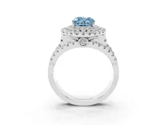 Fancy Blue Oval Cut Diamond Double Halo Ring Set in Platinum with Round Pavé Split Shank