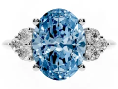 Fancy Blue Oval Cut Diamond Cluster Ring Set in Platinum with Plain Band and Prong Setting