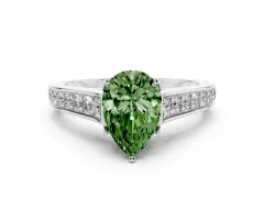 Fancy Green Pear Cut Diamond Solitaire Pavé Engagement Ring Set in White gold with Prong Setting