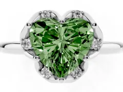 Fancy Green Heart Cut Diamond Round Cluster Halo Ring Set in White gold with Solitaire Band and Prong Setting