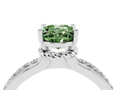 Fancy Green Oval Cut Diamond Solitaire Ring Set in Platinum with Channel Set Band and Prong Setting