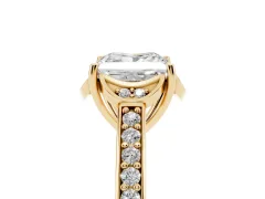 Princess Cut Diamond Halo Ring Set in Yellow gold with Channel Set Band and Prong Setting