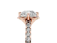 Cushion Cut Diamond Solitaire Ring Set in Rose gold with Pavé Band and Floral Prong Setting