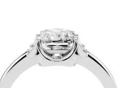 Radiant Cut Diamond Round Cluster Halo Ring Set in White gold with Solitaire Band and Prong Setting