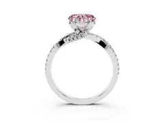 Fancy Pink Heart Cut Diamond Twist Pavé Solitaire Engagement Ring Set in White gold with Prong Setting