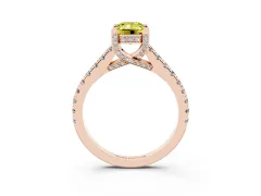 Fancy Yellow Emerald Cut Diamond Solitaire Ring Set in Rose gold with Brilliant Pavé Band and Prong Setting
