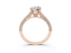 Heart Cut Diamond Solitaire Ring Set in Rose gold with Milgrain-Edged Pavé Band and Prong Setting