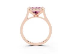 Fancy Pink Round Cut Diamond Cluster Halo Solitaire Ring Set in Rose gold with Prong Setting