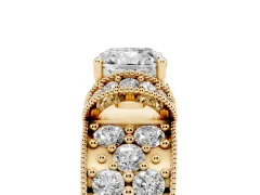 Cushion Cut Diamond Milgrain Halo Pavé Engagement Ring Set in Yellow gold with Prong Setting