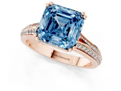 Fancy Blue Asscher Cut Diamond Split Shank Pavé Engagement Ring Set in Rose gold with Prong-Set Center Stone
