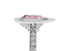 Fancy Pink Pear Cut Diamond Halo Milgrain Pavé Band Ring Set in Platinum with Prong Setting