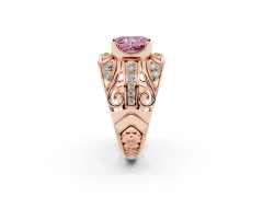 Fancy Pink Radiant Cut Diamond Art Deco Ring Set in Rose gold with Pavé Split Shank