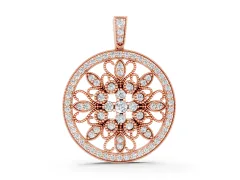 Round Pavé Diamond Filigree Pendant Set in Rose gold with Floral Marquise Motif
