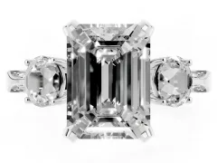 Fancy Black Emerald Cut Diamond Three-Stone Ring Set in White gold with Pavé Band and Smaller Side Stones