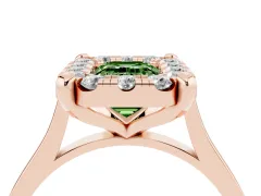 Fancy Green Emerald Cut Diamond Cluster Halo Solitaire Ring Set in Rose gold with Prong Setting