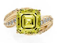 Fancy Yellow Asscher Cut Diamond Solitaire Ring Set in Yellow gold with Layered Twist Pavé Band