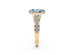 Fancy Blue Marquise Cut Diamond Solitaire Ring Set in Yellow gold with Pavé-Set Band and Prong Setting