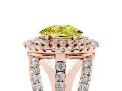 Fancy Yellow Oval Cut Diamond Double Halo Ring Set in Rose gold with Round Pavé Split Shank