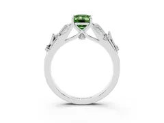 Fancy Green Emerald Cut Diamond Solitaire Ring Set in White gold with Leaf Motif Band