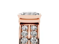 Emerald Cut Diamond Wide Channel Set Band Ring Set in Rose gold with Bezel Setting