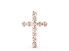 Bezel-Set Round Diamond Cross Pendant Set in Rose gold with Smooth Stone Frames